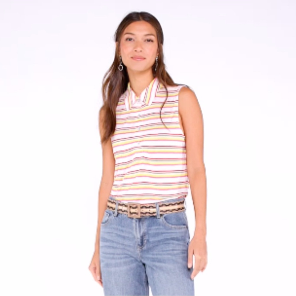 NWT Cabi 6565 Red Green Yellow Pink White Stripe Tee Up Tee Size M